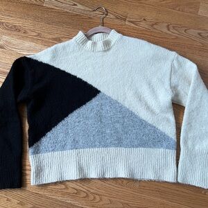 Zara Women's Sweater - Black, Gray, and Cream Sz M Polyester Wool Alpaca